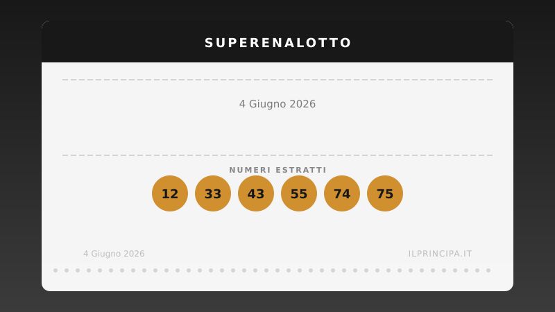 SuperEnalotto, giovedì 4 giugno 2026: la sestina del concorso n. 88
